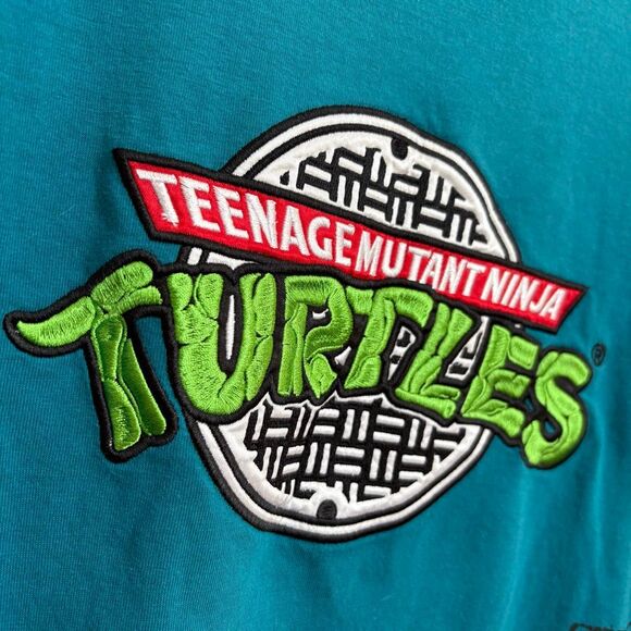Nickelodeon Teenage Mutant Ninja Turtles Embroidered & Print Blue T-shirt Men's - Picture 3 of 7